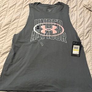 Under Armour Charcoal Gray Sleeveless Tank with Pink Logo